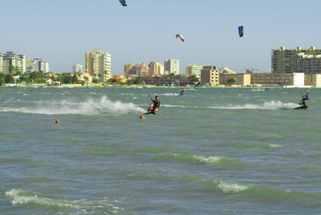 Varios kites en la playa